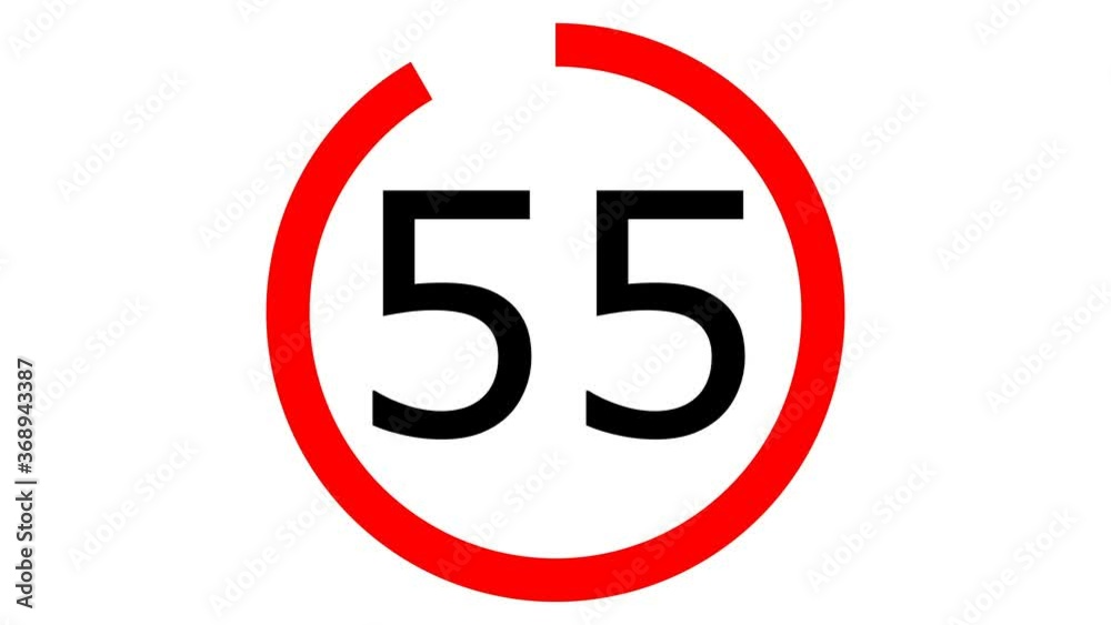 Stopwatch countdown for one minute - 60 seconds in a form of red circle traffic sign Stopwatch countdown for one minute - 60 seconds in a form of red circle traffic sign