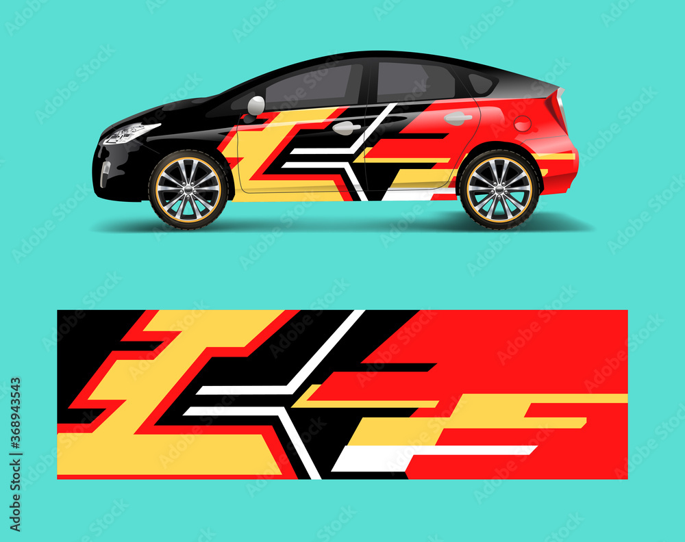 Fototapeta premium Company branding Car decal wrap design vector. Graphic abstract shapes designs company car
