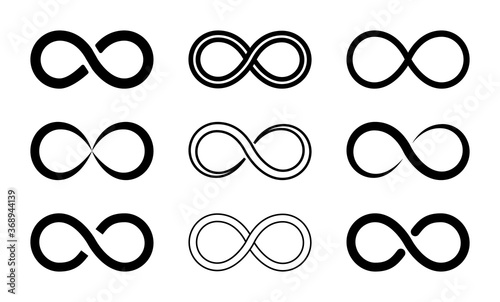 Symbol of infinity. Icon of loop, endless. Sign infinite in line style. Logo of limitless. Infinit circle for abstract design. Concept of future, eternity. Graphic arrow for creative emblem. Vector. photo