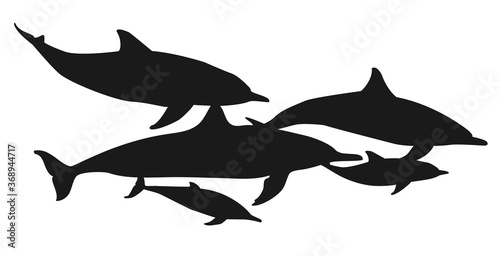 dolphin flock silhouette, vector illustration, isolated object