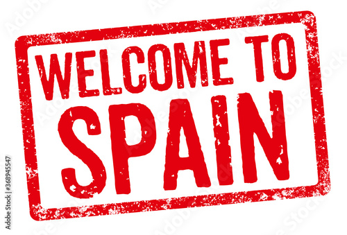 Red stamp on a white background - Welcome to Spain