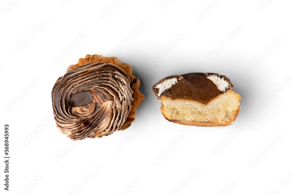 Cupcakes with boiled condensed milk isolated on white background. Cupcakes with boiled condensed milk isolated on white background.