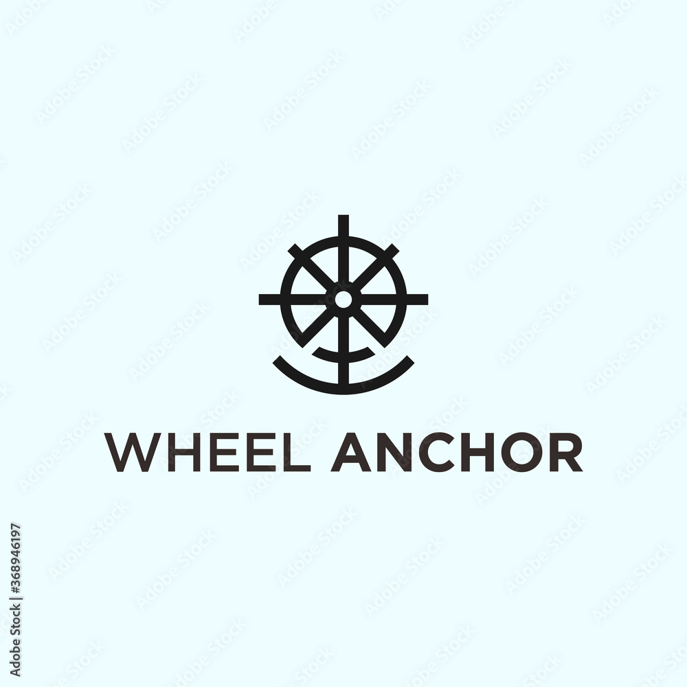 Anchor wheel logo vector silhouette icon