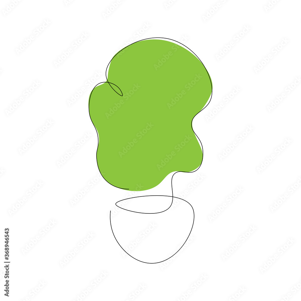 Green plant in pot line drawing. Vector illustration