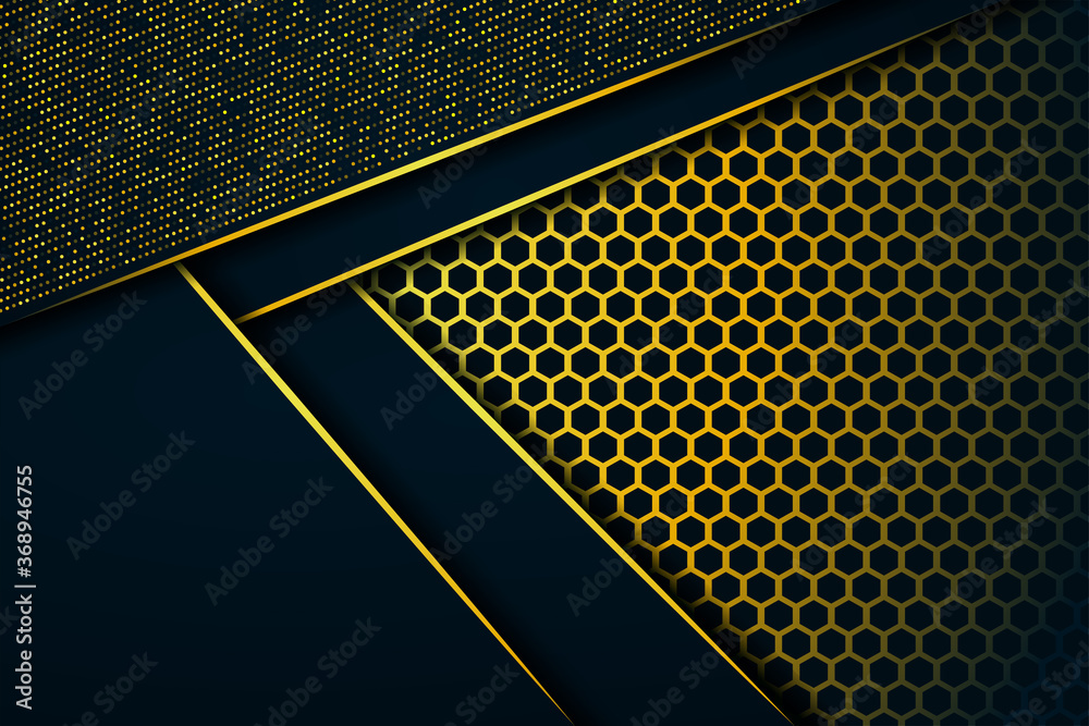 Fototapeta Abstract background with dark blue overlapping layers and yellow line