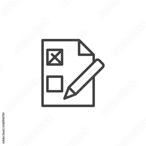 Ballot, document with cross mark line icon. linear style sign for mobile concept and web design. Voting paper document outline vector icon. Symbol, logo illustration. Vector graphics