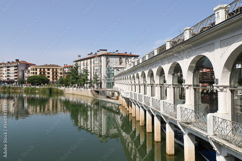 View of the centre of Tolosa and the Oria River, Basque Country, Spain