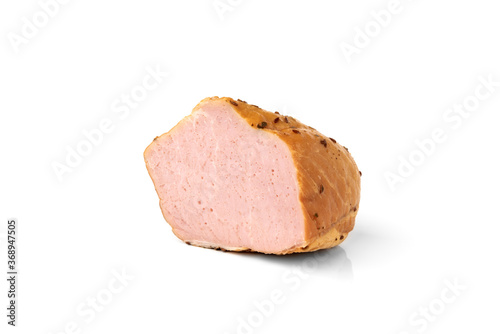 Smoked pork meat isolated on white background.