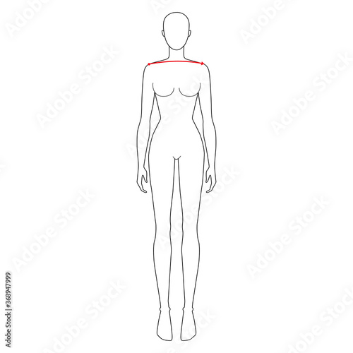 Women to do shoulder width measurement fashion Illustration for size chart. 7.5 head size girl for site or online shop. Human body infographic template for clothes. 