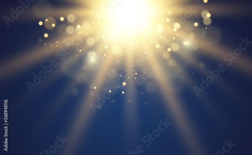 Special lens flash, light effect. The flash flashes rays and searchlight. illust.White glowing light. Beautiful star Light from the rays. The sun is backlit. Bright beautiful star. Sunlight. Glare.