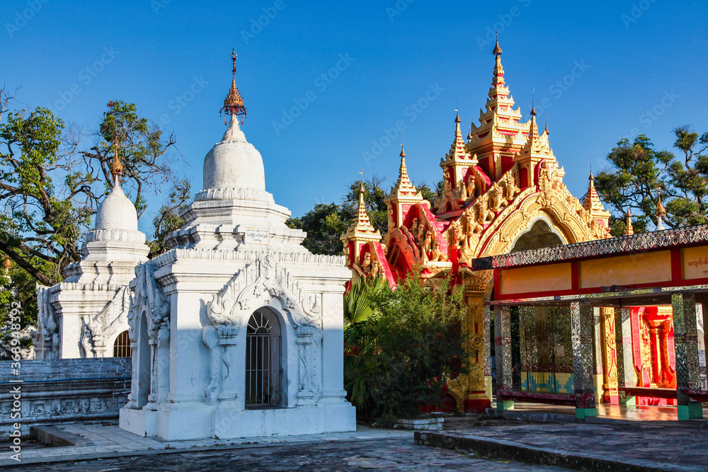 The White stupa temple of Kuthodaw in Mandalay, Myanmar, former Burma