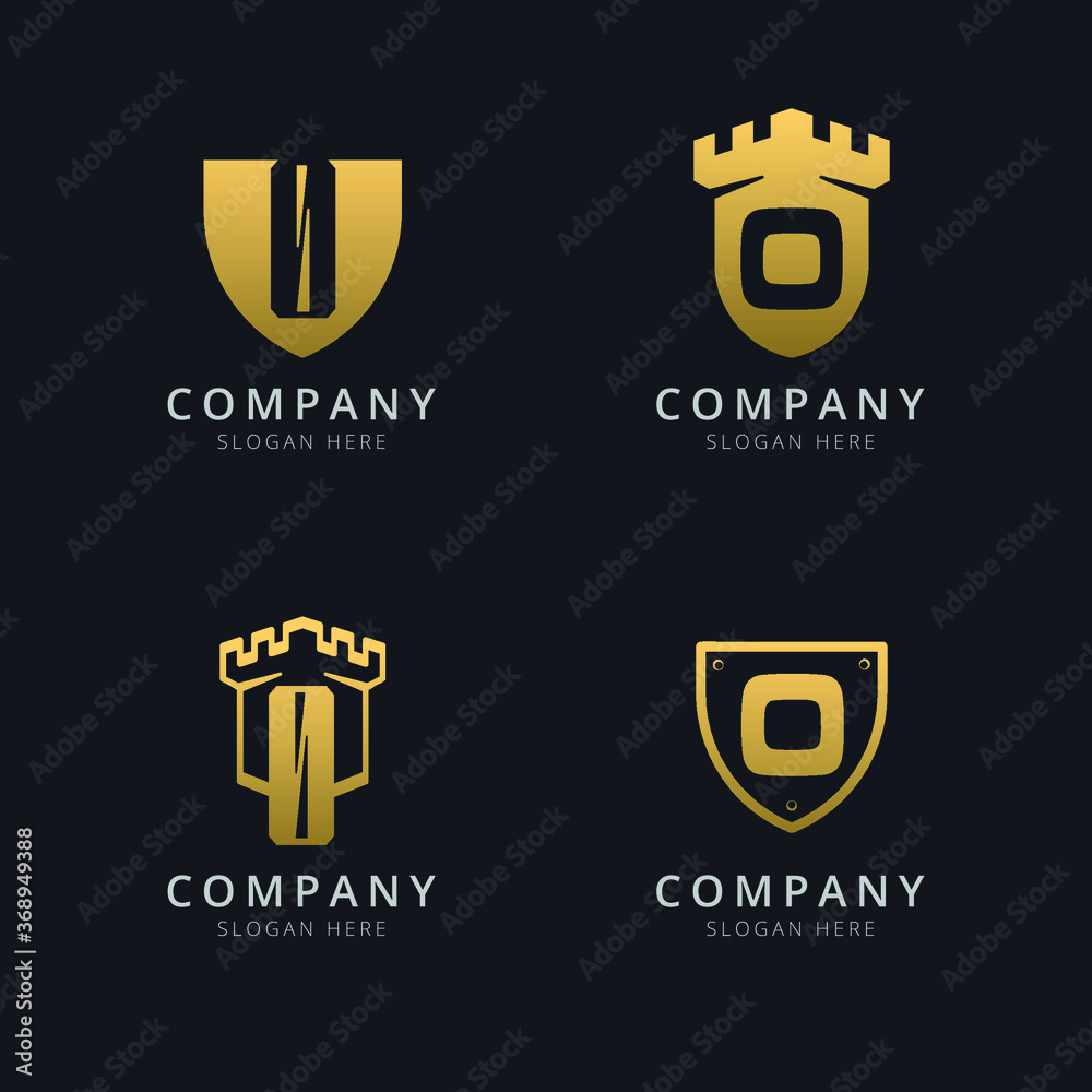 Initial Letter O and shield with golden style Initial Letter O and shield with golden style