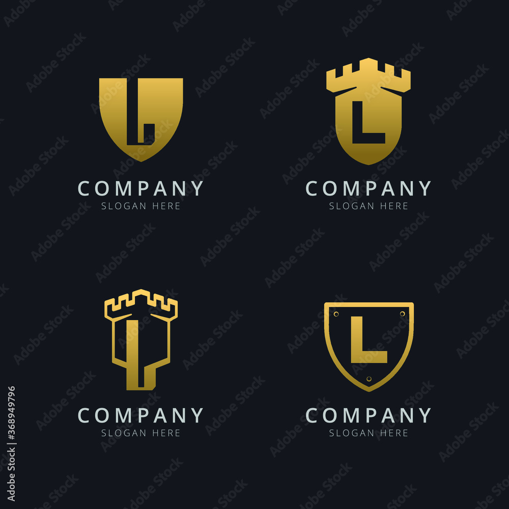 Initial Letter L and shield with golden style Initial Letter L and shield with golden style