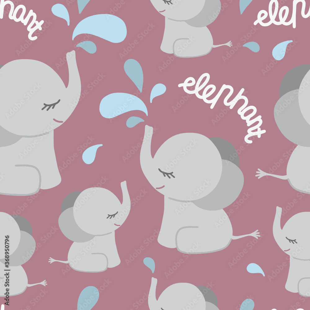 Seamless pattern on the theme of World elephant day on August 12. Decorated with a hand-drawn elephant spraying.