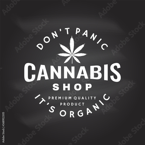 Medical cannabis badge, label with cannabis leaf. Vector Vintage typography logo design with cannabis leaf silhouette For weed shop, cannabis, marijuana delivery service