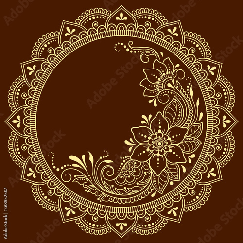 Frame in eastern tradition. Stylized with henna tattoos decorative pattern for decorating covers for book, notebook, casket, magazine, postcard and folder. Flower mandala in mehndi style.