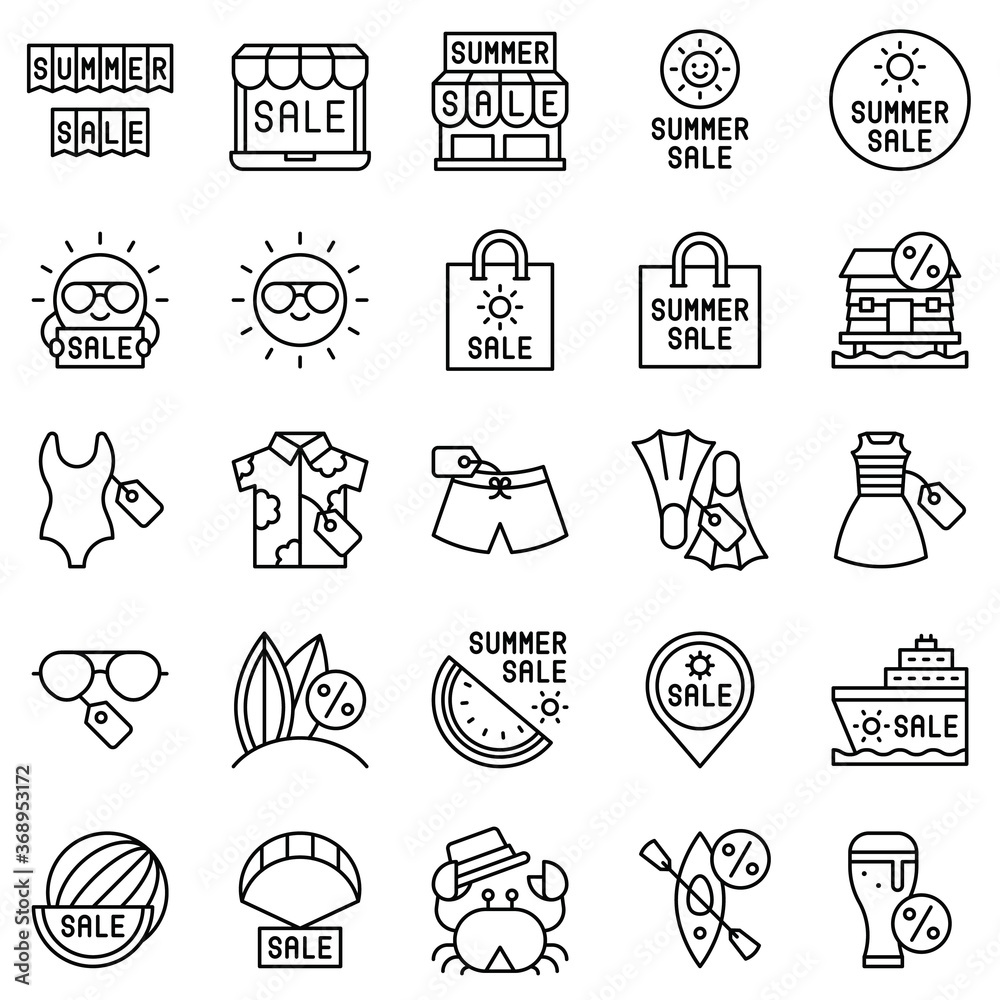 Naklejka premium Summer sale element icon set 2, line style