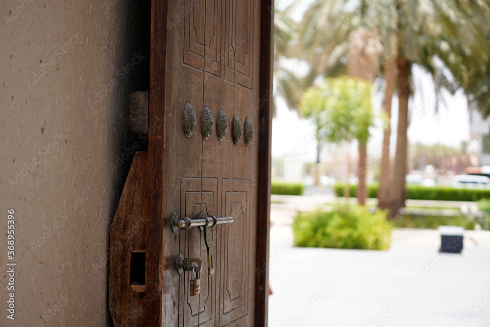 wooden door in ancient arabic castle