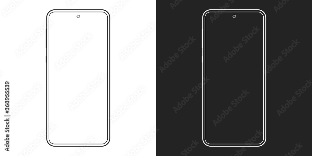 Smartphone outline icon. Mobile or cell phone screen frame design. Modern smart device line silhouette. Vector illustration. Smartphone outline icon. Mobile or cell phone screen frame design. Modern smart device line silhouette. Vector illustration.