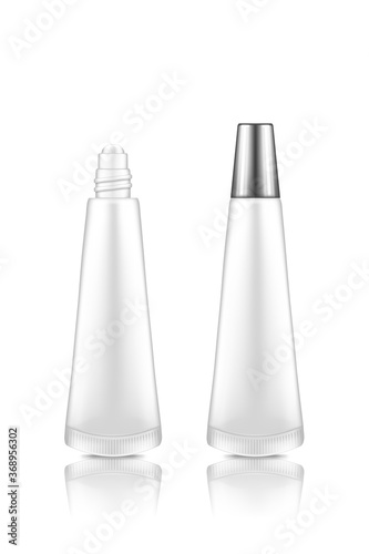Eye, lip roller tube with cream, serum, or essential oil for lifting, anti-age care and wrinkle prevent. Blank cosmetic product container template. Packaging design. 3d realistic vector illustration