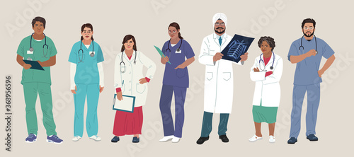 Indian Medics. Medical Characters. Doctors and nurses round portraits, team of doctors concept, medical office or laboratory. Modern flat vector concept digital people vector illustration