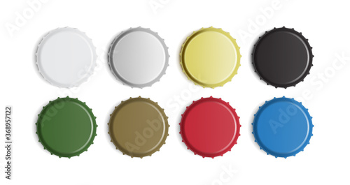 multicolored bottle caps isolated on white background mock up vector