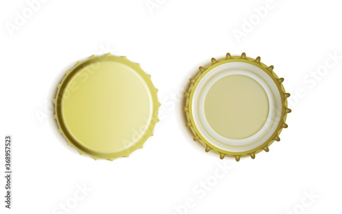 golden bottle cap top and bottom view mock up vector