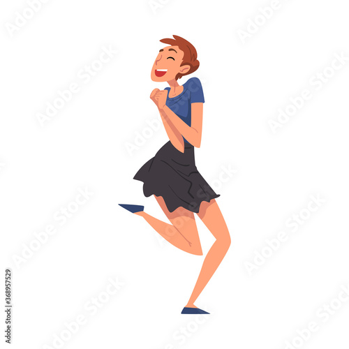 Euphoria Bipolar Disorder Symptom, Girl Suffering from Manic Depressive Illlness, Mental Health Concept Cartoon Style Vector Illustration