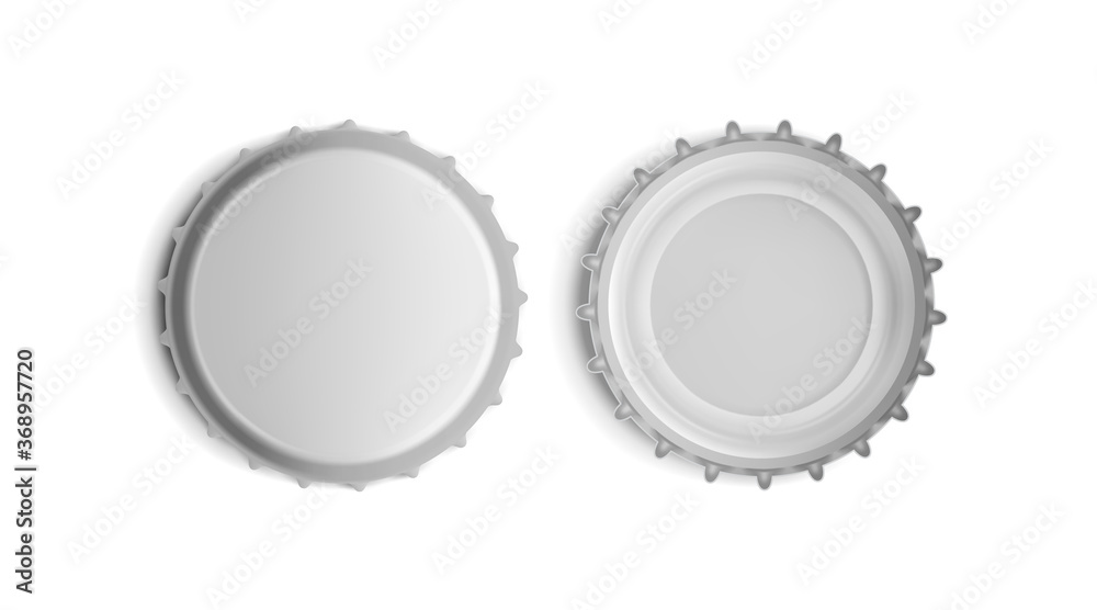 silver bottle cap top and bottom view isolated on white background silver bottle cap top and bottom view isolated on white background