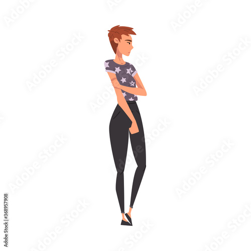 Taciturnity Bipolar Disorder Symptom, Girl Suffering from Manic Depressive Illlness, Mental Health Concept Cartoon Style Vector Illustration