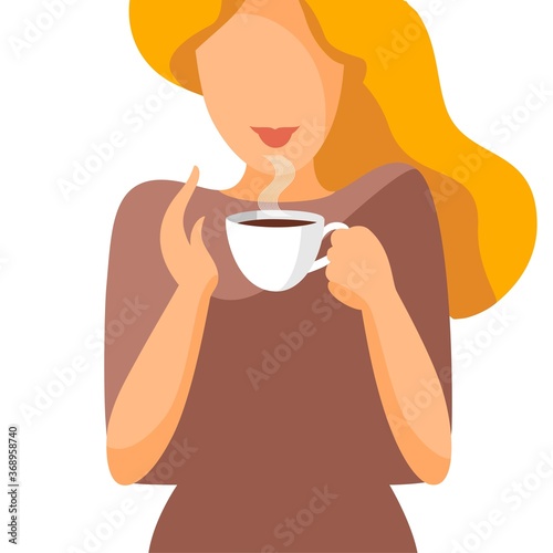 Woman with a cup of coffee. Flat style portrait. 