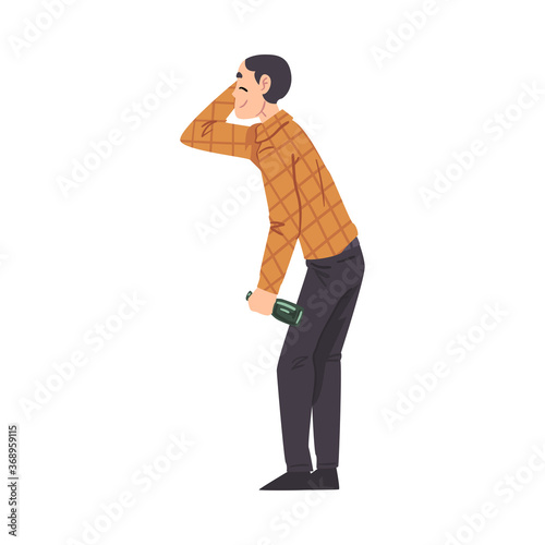 Cheerful Drunk Man with Alcohol Drink Bottle in his Hands, Drunkenness, Bad Habit Concept Cartoon Style Vector Illustration