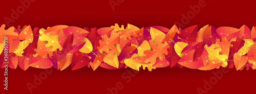 Autumn leaves banner or header. Fall background. Red and orange foliage. Thanksgiving season holiday concept. Realistic 3d vector illustration.