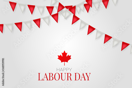 Canada Labour Day. Canadian red and white bunting flag background. National workers holiday concept. Vector illustration.