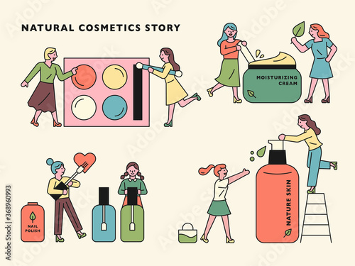 Large cosmetic products and people.