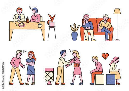 Couples quarreling with each other.