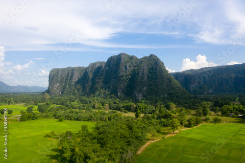 Arial view of rock mountain in with cloudy sky