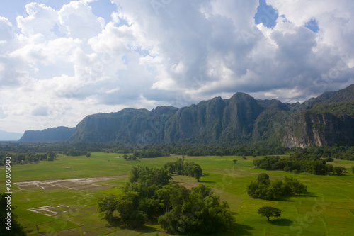 Arial view of rock mountain in with cloudy sky