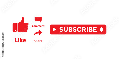 Like, Comment, Share and Subscribe Button with Bell. Icon Set for Channel
