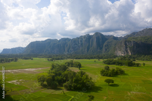 Arial view of rock mountain in with cloudy sky