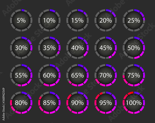 Collection of downloads in percent. Progress circle loading. Design elements