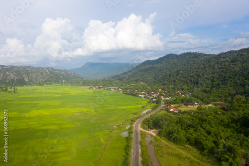 Arial view of rock mountain in with cloudy sky