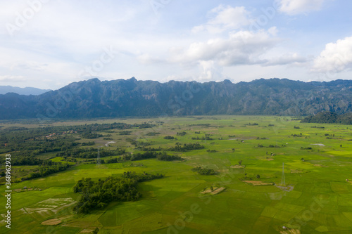 Arial view of rock mountain in with cloudy sky