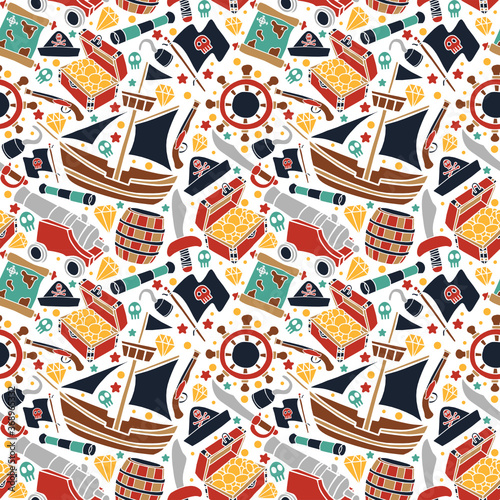 colorful pirates set seamless pattern repetition isolated in white background