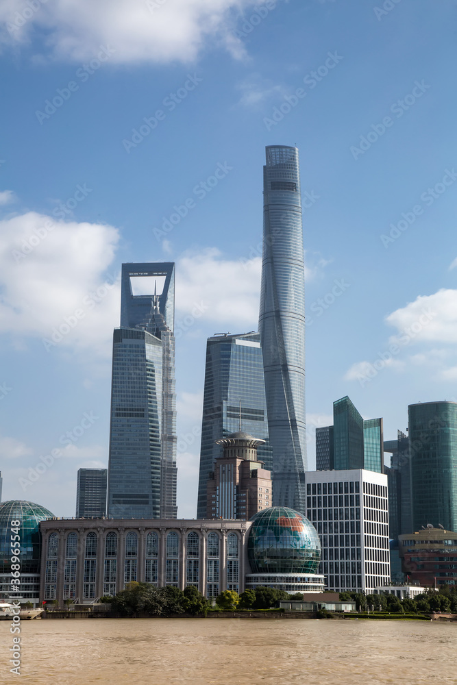 Architectural landscape of Lujiazui Financial District, Shanghai..