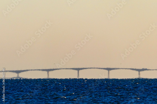 Morby Langa, Oland, Sweden The Oland bridge over the shimmering Baltic Sea.