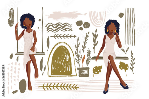 Black lives matters. Social concept with beautiful African American girl woman illustrations. Stop racism police violence. Flat vector illustration set.