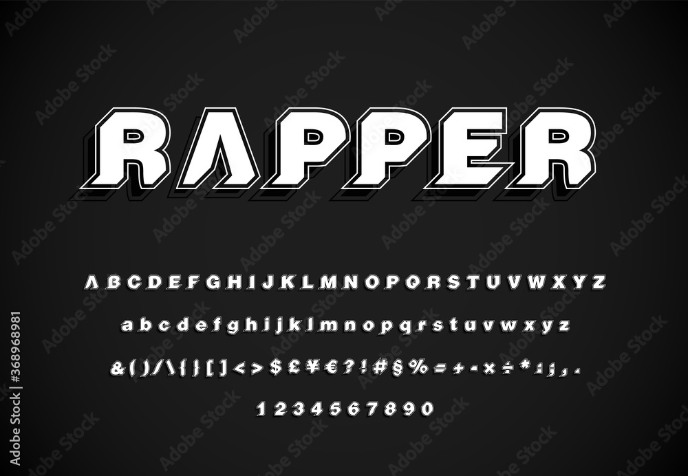 Fototapeta premium Modern, minimal and dynamic 'Rapper' font set with 45 degree angles, vector illustration
