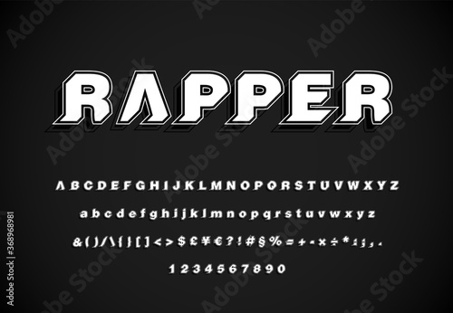 Modern, minimal and dynamic 'Rapper' font set with 45 degree angles, vector illustration