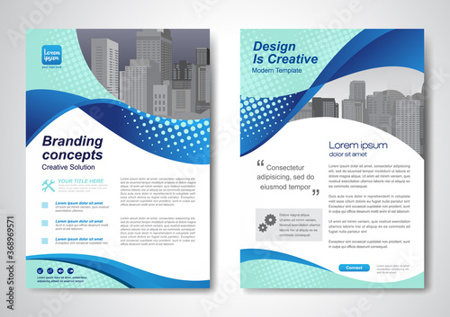 Template vector design for Brochure, AnnualReport, Magazine, Poster, Corporate Presentation, Portfolio, Flyer, infographic, layout modern with blue color size A4, Front and back, Easy to use and edit.